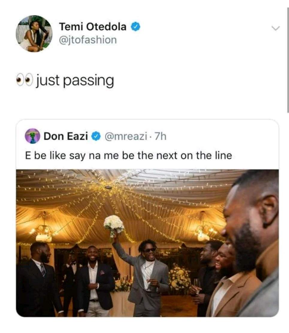 Mr Eazi says his wedding might be the next in line, Temi Otedola reacts