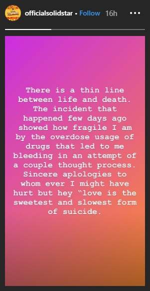 Singer SolidStar lucky to be alive after overdosing on drugs Singer SolidStar lucky to be alive after overdosing on drugs