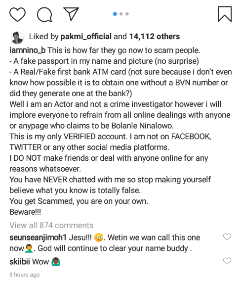 Actor Bolanle Ninalowo cries out as fraudsters create fake ATM and passport with his details (photos)