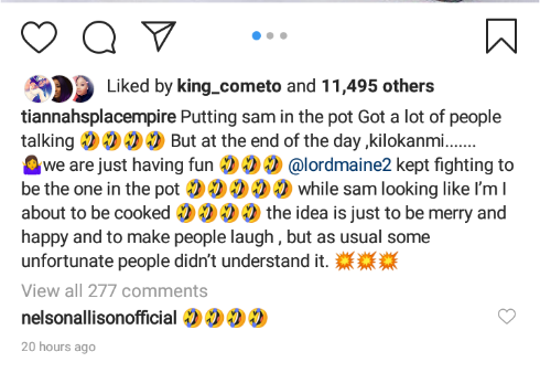 Toyin Lawani reacts after being condemned for putting her second born, Sam into a cooking pot (photo)