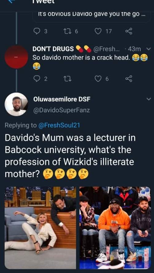 Davido reacts after a Wizkid Fan said his late mother was used for rituals