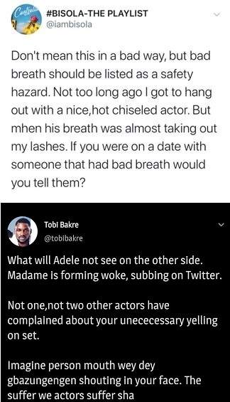 Bisola seemingly shades Tobi Bakre over bad breath - he replies