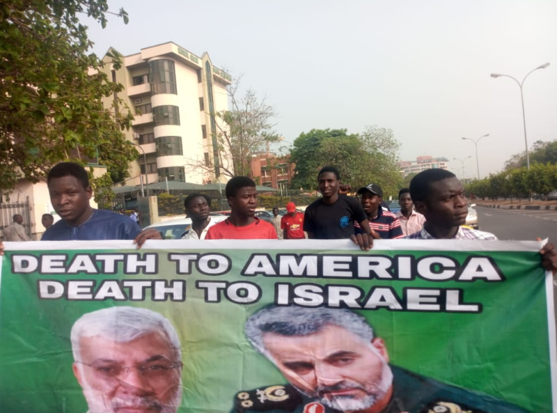 Iranian General's killing: Shi'ites protest in Abuja; burn US flag (Photos)