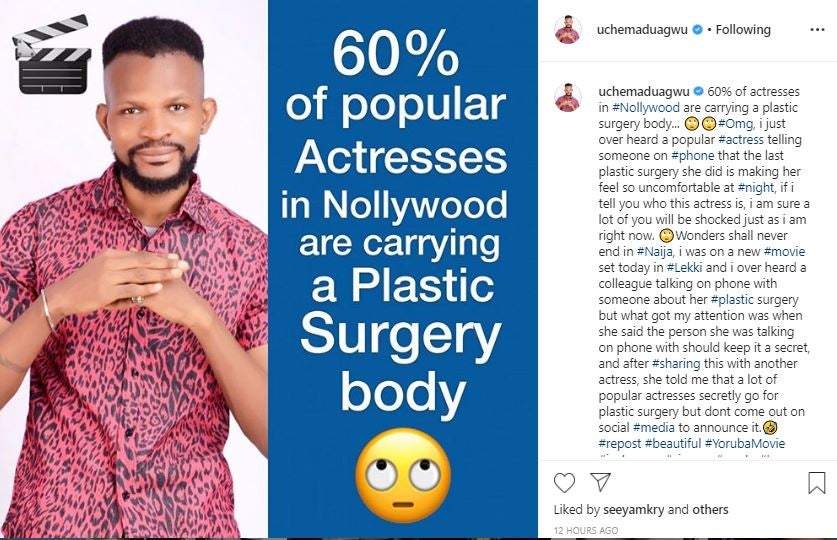 60% of actresses in Nollywood are carrying a plastic surgery body - Uche Maduagwu