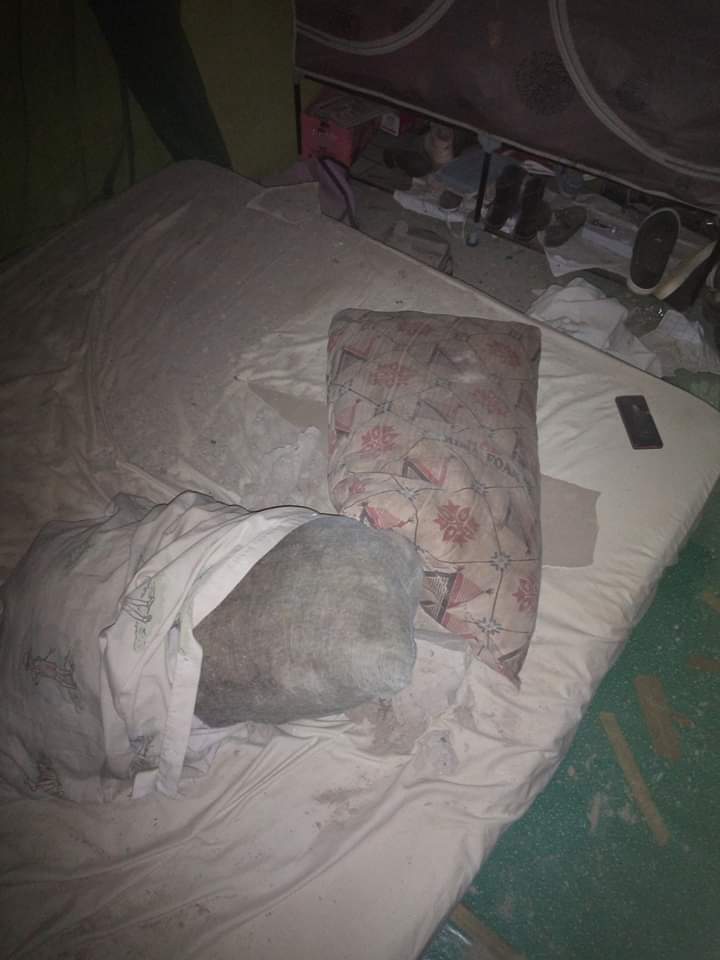 Woman and her baby narrowly escapes death after huge block crashes through roof, bedroom ceiling, and fell on them while sleeping (photos)