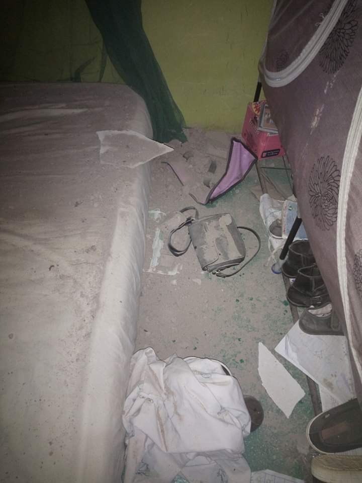 Woman and her baby narrowly escapes death after huge block crashes through roof, bedroom ceiling, and fell on them while sleeping (photos)