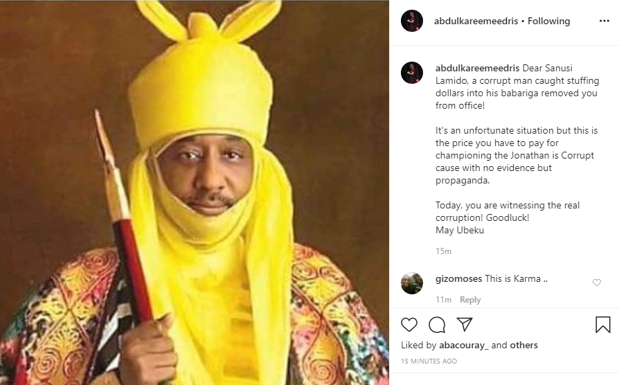 'A corrupt man caught stuffing dollars into his babariga removed you from office' - Eedris Abdulkareem mocks Sanusi