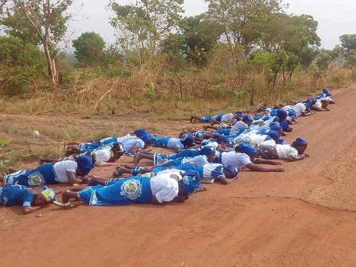Group of church women spotted lying on the road in Benue, praying against Coronavirus (photos)