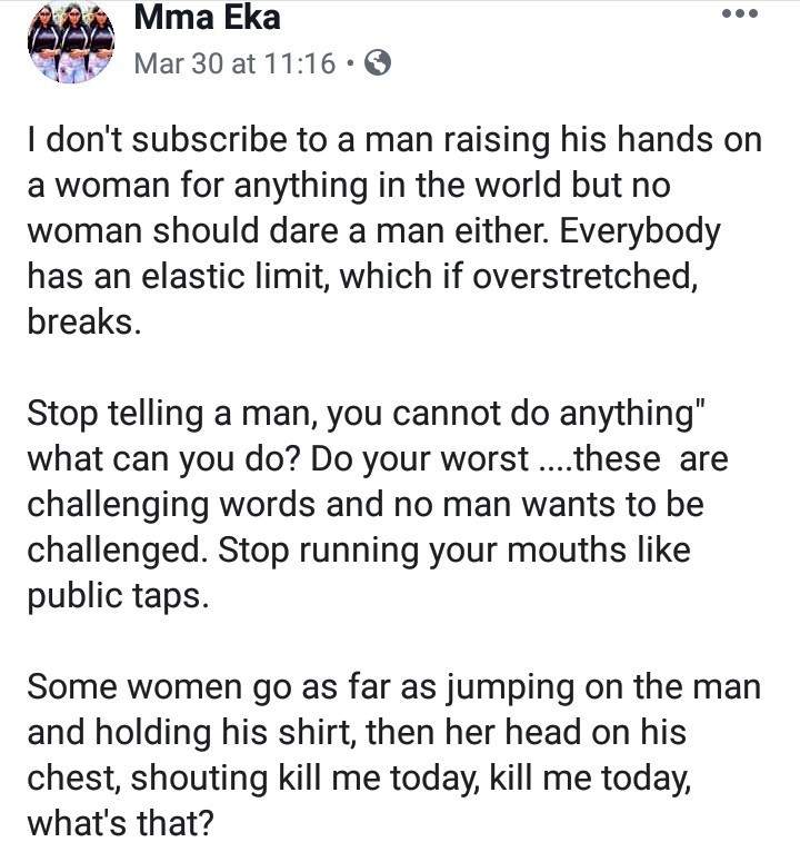 Ladies, desist from provoking your man during lockdown to avoid domestic violence - Facebook user advises