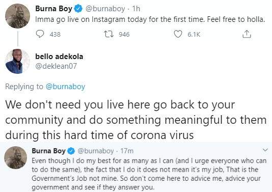 It is the government's job to make lives better not mine - Burna Boy says