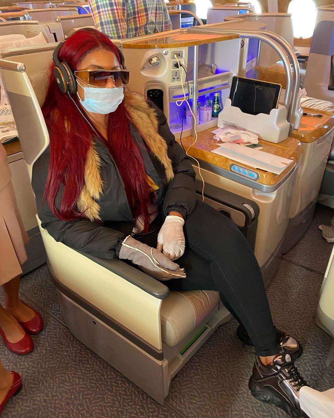 Tacha shares photos of herself as she flies first class to UK amidst coronavirus pandemic