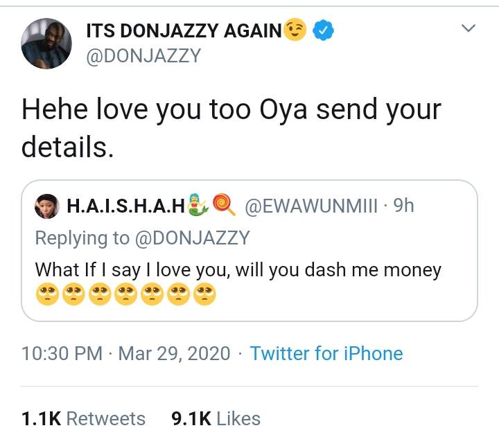 Don Jazzy sends N100,000 to guy who insulted him on Twitter