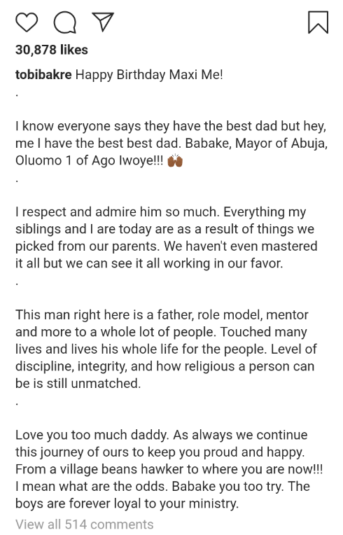 From a village beans hawker to where you are now - Tobi Bakre celebrates his father who turned a year older