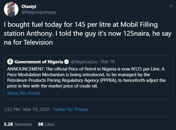 An attendant sold fuel for me at N145 after FG reduced the price, I told him it's N125, he said 'na for television' - Man narratesj