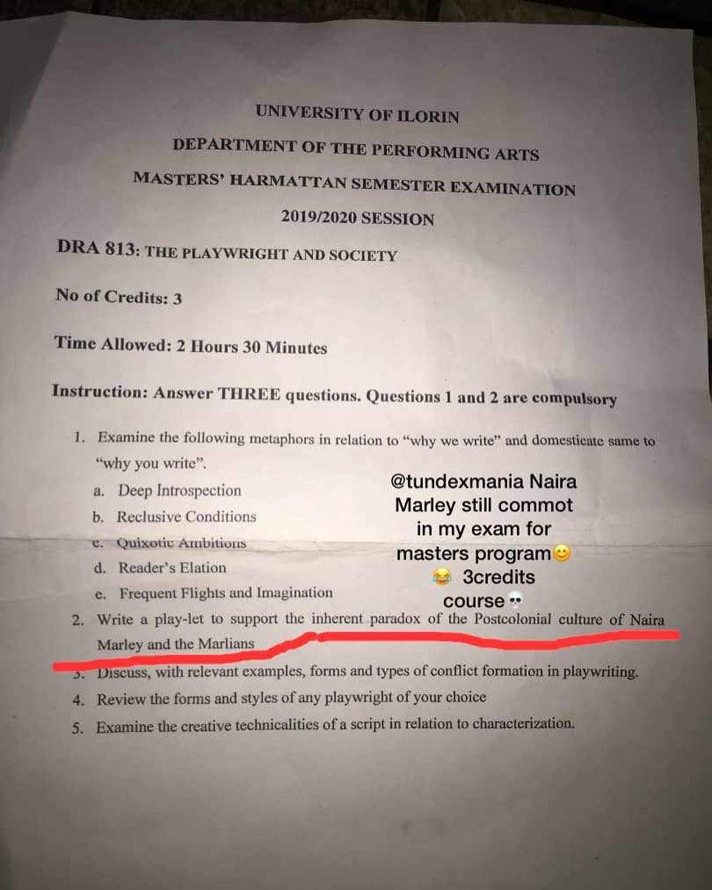 Unilorin professor forces 'Masters students' to answer a question about Naira Marley and the Marlians