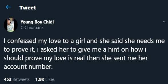 'I professed my love to a girl and she asked me to prove it by sending her money' - Nigerian man writes