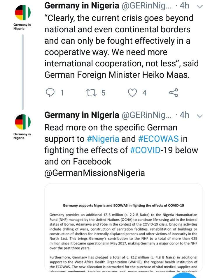 Germany donates additional €5.5m to Nigeria as support in its response to fight Covid-19