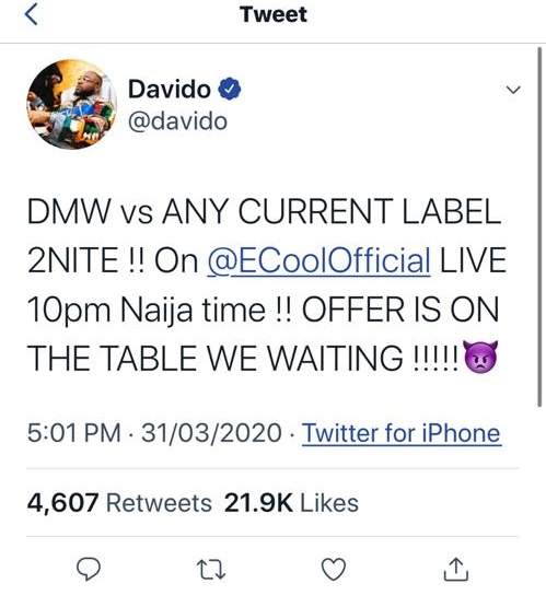 Davido lashes follower who trolled him on Twitter and it's pure savage!