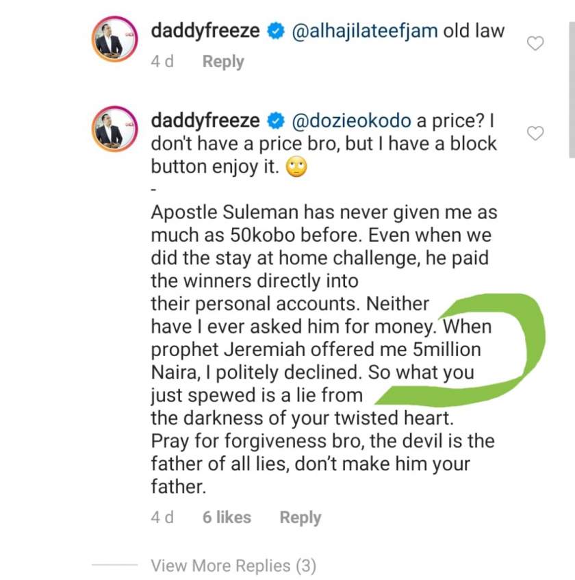 'I did not offer Daddy Freeze a 5Million Naira Bribe' - Popular Billionaire Prophet Jeremiah Fufeyin replies Daddy Freeze