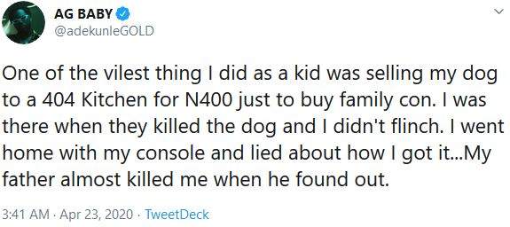 How My Father Nearly Killed Me After I Sold My Dog For N400 - Adekunle Gold Reveals