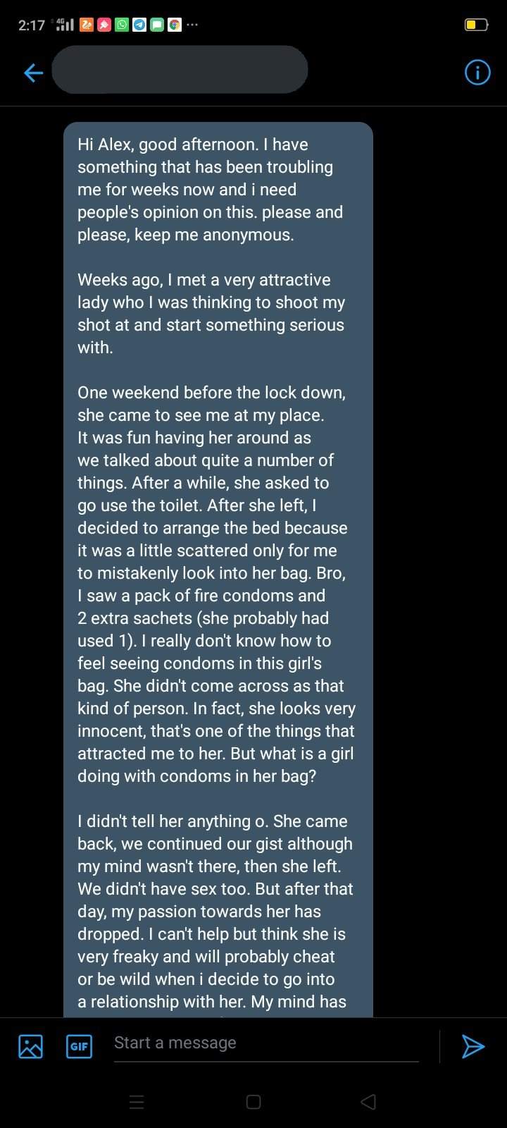 Nigerian guy left confused after discovering pack of condoms in bag of 'innocent' girl he just met