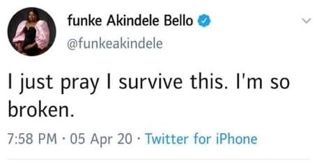 'I pray I survive this. I'm so broken' - Funke Akindele tweets after arrest over house party