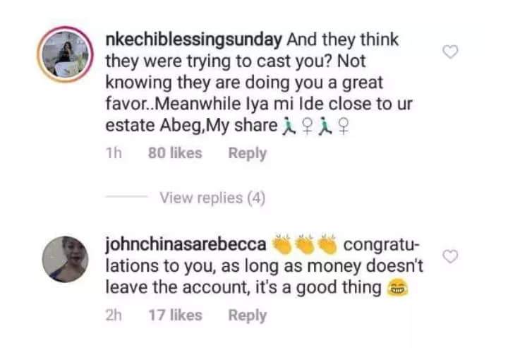 Nkechi Blessing begs Eniola Badmus for money as she receives 1million naira from a 'fan'