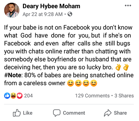 'You don't know what God has done for you if your Girlfriend isn't on Facebook' - Nigerian man says