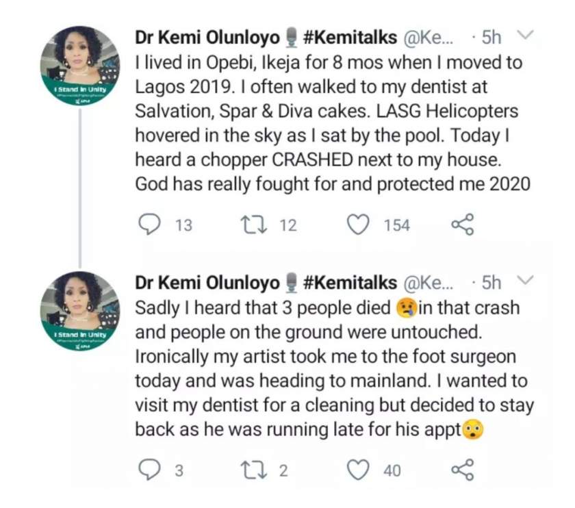 How God Saved Me From Friday's Helicopter Crash - Kemi Olunloyo
