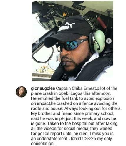 'They waited for police report until he died'- Lady mourns pilot of helicopter that fatally crashed in Lagos