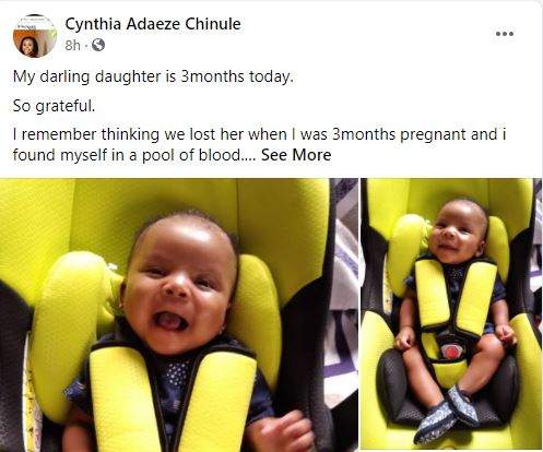 Woman narrates how she bled profusely at 3 months pregnancy but prayers saved her baby