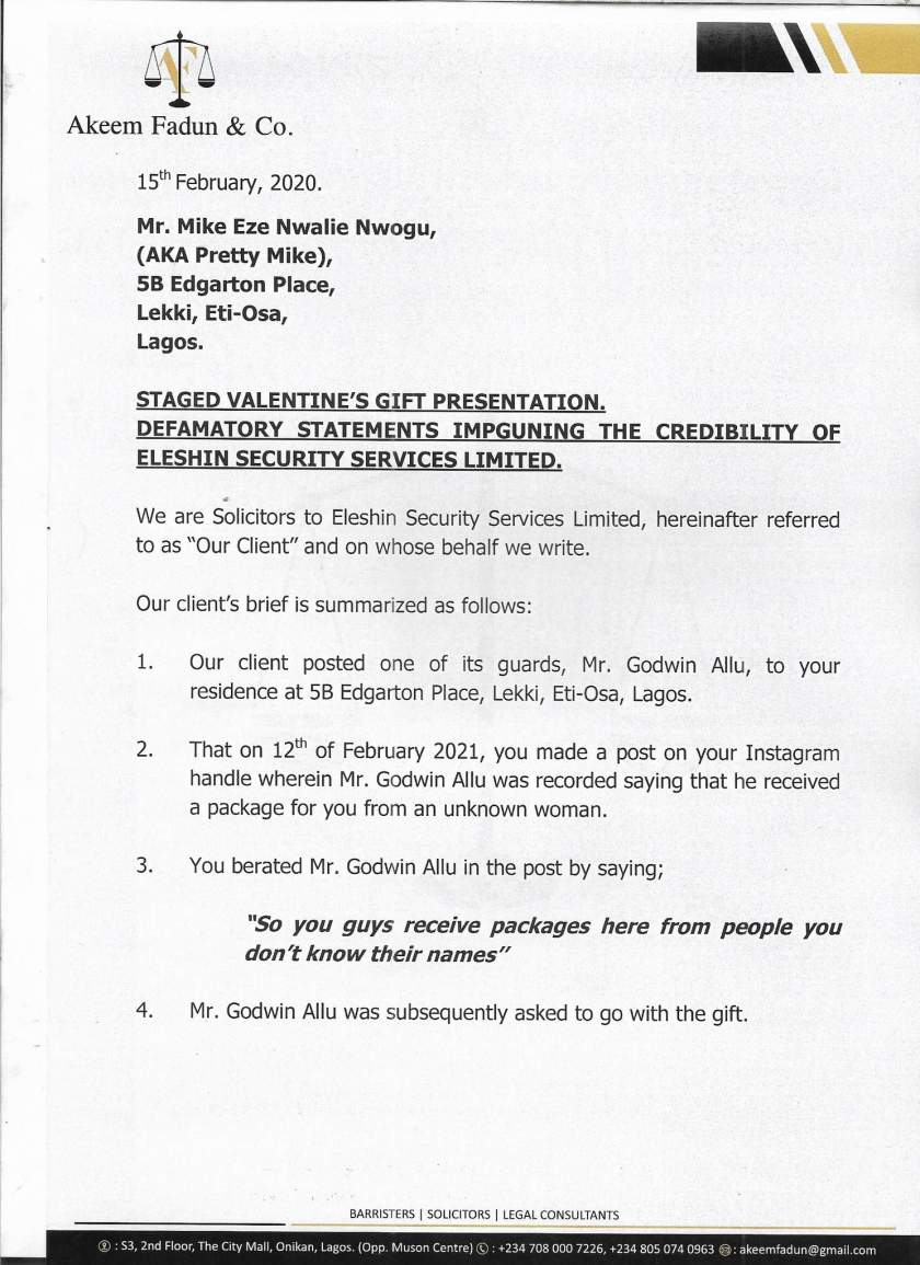 Lagos socialite, Pretty Mike exposed and sued for staging a false valentine's gift presentation