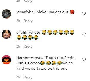 Reactions as staunch fan tattoos Regina Daniels photo on her body