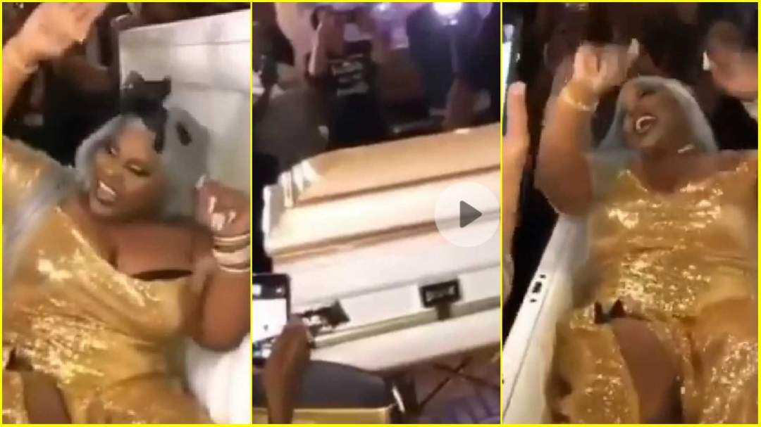Bride arrives her wedding in a coffin (video)