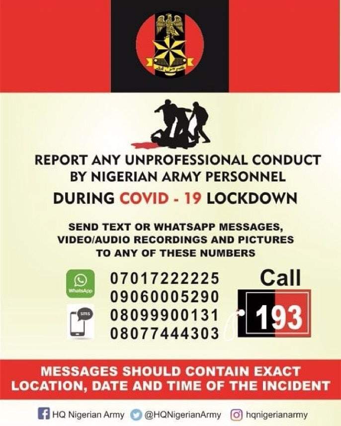 COVID-19: Army releases phone numbers to report 'erring' soldiers