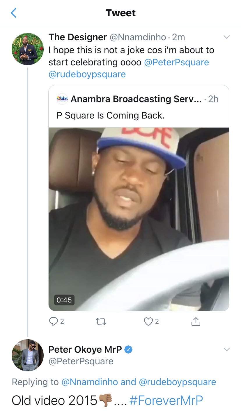 Peter reacts to video of P-Square reuniting