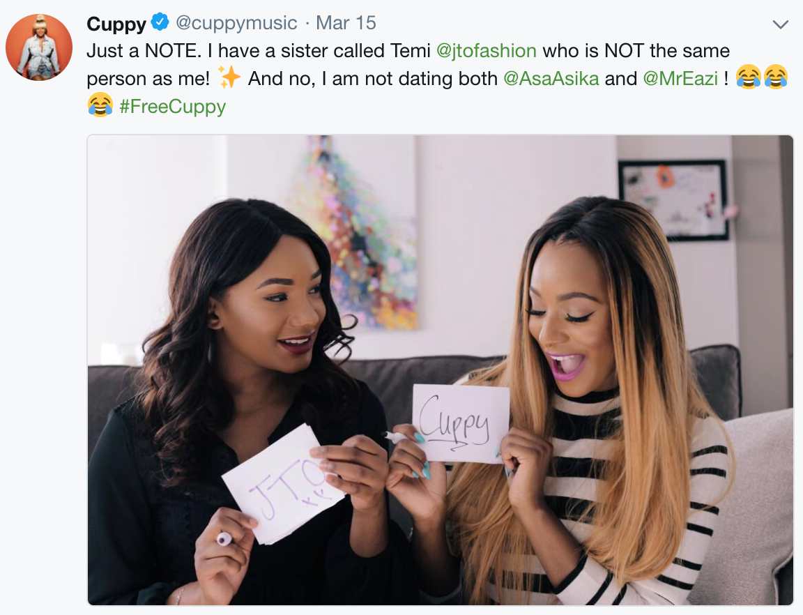 'I am not dating both Asa Asika and Mr. Eazi' - DJ Cuppy