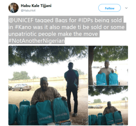 Free School Bags Sent In By UNICEF For IDP Kids, Are Now Been Sold In Kano (Photos)