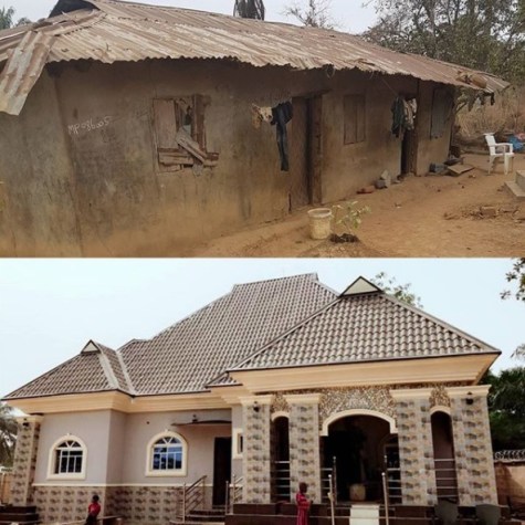 Nollywood Actress, Chizzy Alichi Demolishes Her Parents Mud House And Builds A Mansion For Them (Photos)
