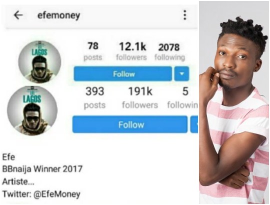 #BBNaija: Winner Efe Unfollows All His Instagram Followers, See The Only 5 He Followed (Photos)