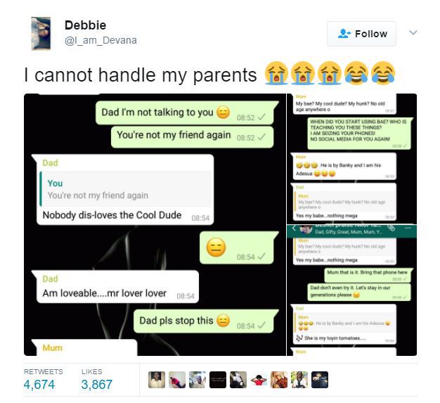Twitter User Shares Funny Chat with Her 'Trendy' Nigerian Parents