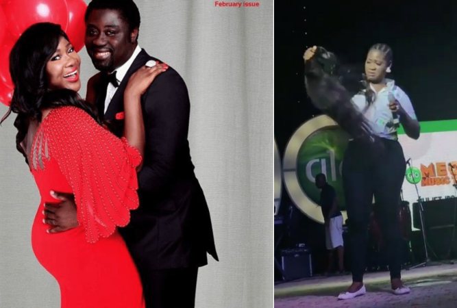Too Cute! Mercy Johnson Removes Wig On Stage (Watch Video)