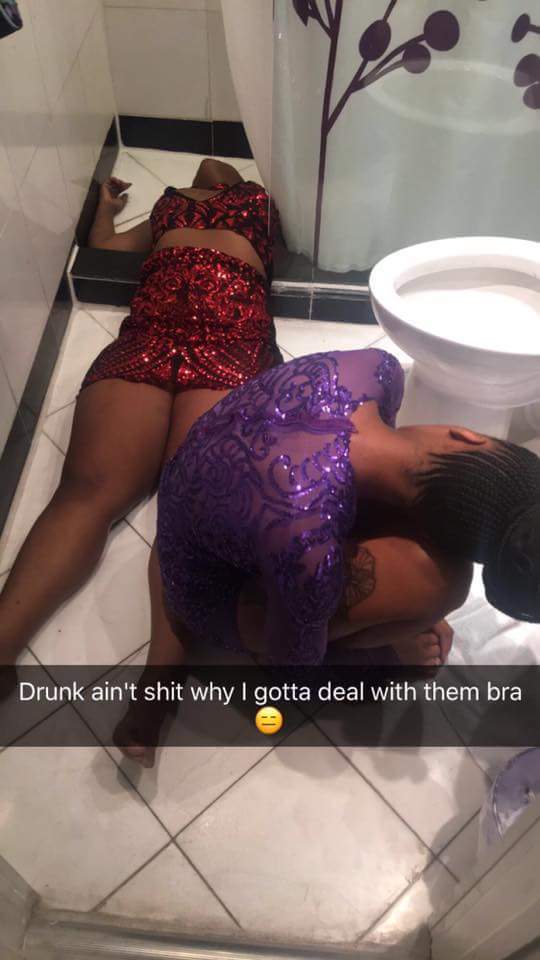 Two slay queens end up in toilet after an all night party (Photos)