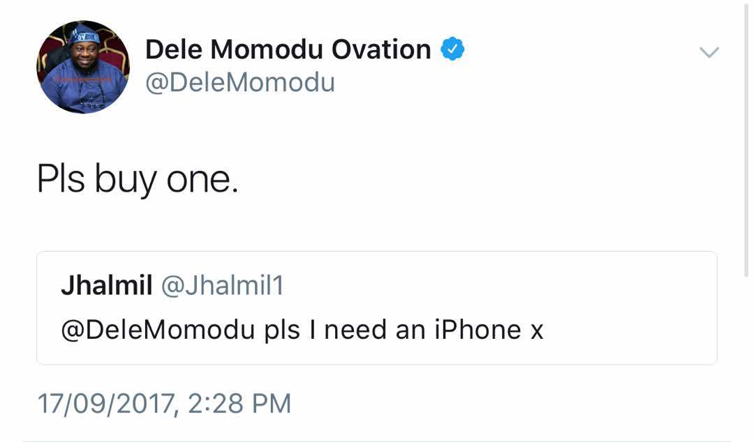 Dele Momodu's Hilarious Reply to a Twitter User who begged him for an iPhone X