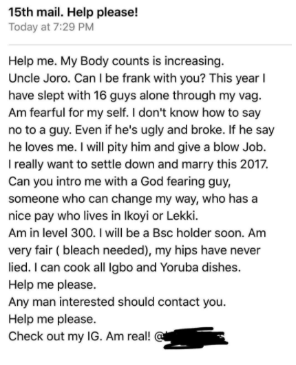 'My Body Count Is Increasing, I Have Slept With 16 Guys This Year' - Lady Laments