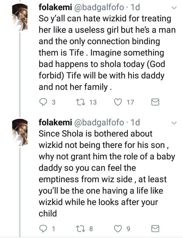 'I'm a woman and i support Wizkid, Shola should get a life' - Nigerian Lady
