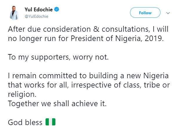 Actor, Yul Edochie Abandons Presidential Ambition