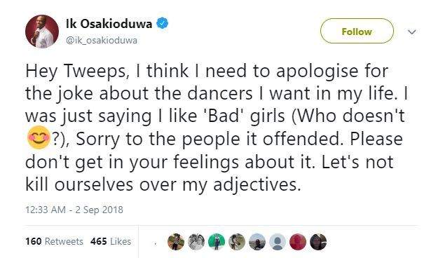 IK Osakioduwa apologizes for comment on Female dancers at the AMVCA