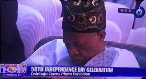 Lai Mohammed pictured sleeping during Independence Day Celebration