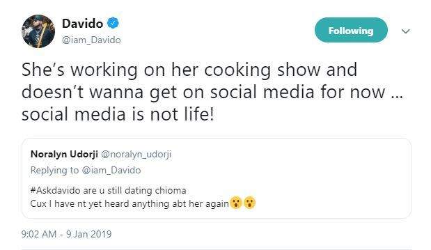 Davido reveals why Chioma deleted her Instagram Page